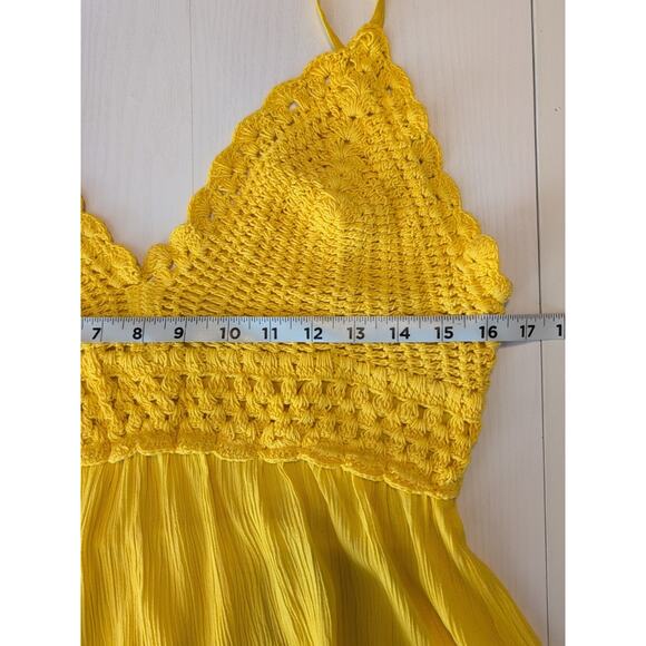 Blush Womens L Yellow Crochet Peplum Tank Top Boho Ruffle Hem Y2K Festival Cami - Picture 6 of 9